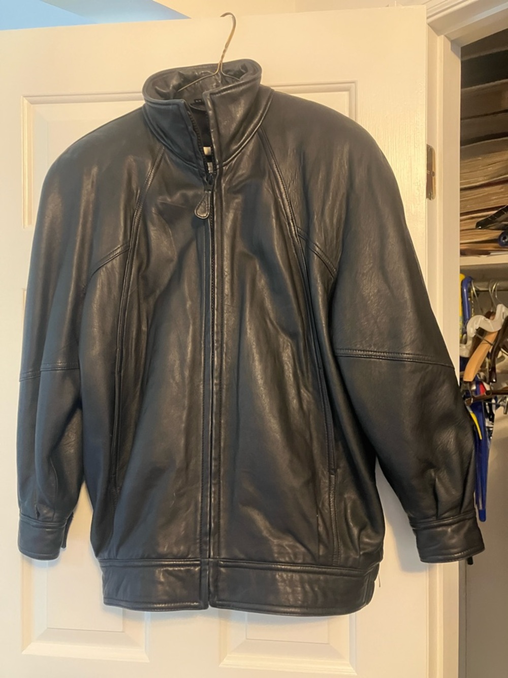 Andrew Marc Men's Black Leather Bomber Jacket in great shape